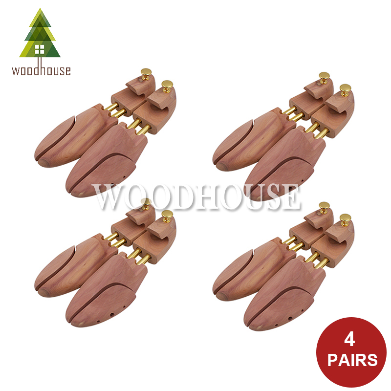 Shoe Tree Cedar - 4個パック メンズ＆レディース ツインチューブ 調整可能 レッドシダー シューツリー